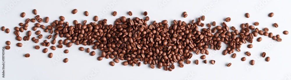 A beautiful row of coffee beans placed elegantly on a white background A beautiful row of coffee beans placed elegantly on a white background