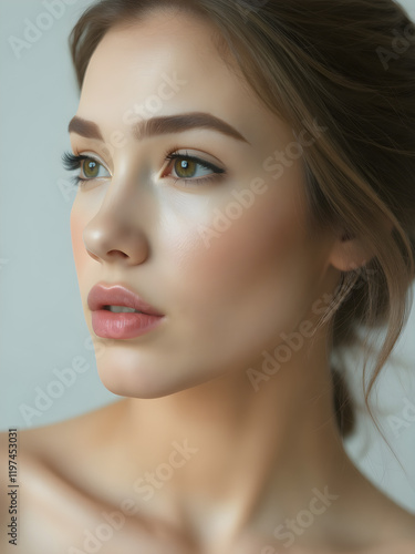 Elegant Female Model with Pristine Skin, beautiful hair and lips in Fashionable Beauty Portrait. Generative AI