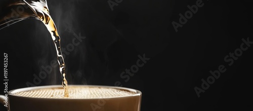 Wallpaper Mural Barista pouring steaming hot water into a coffee filter with deep brown tones and black background creating a warm brewing atmosphere Torontodigital.ca