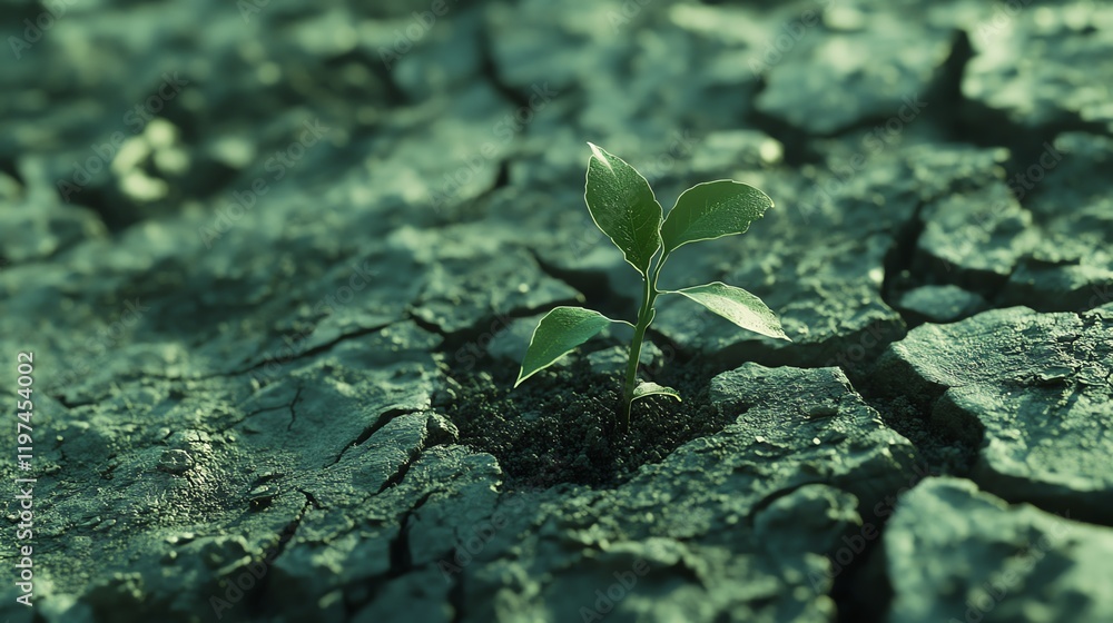 Young plant emerging from cracked soil, symbolizing resilience and growth. Young plant emerging from cracked soil, symbolizing resilience and growth.