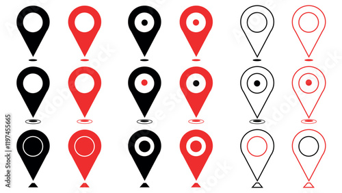 Set of location icon, flat icon set of location and map pins, map pin place marker, tag of destination in travel and road, sign of navigation, GPS location symbols, marker for geo position and place