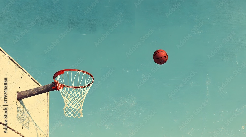 Obraz premium Basketball Soaring Towards Outdoor Hoop Net