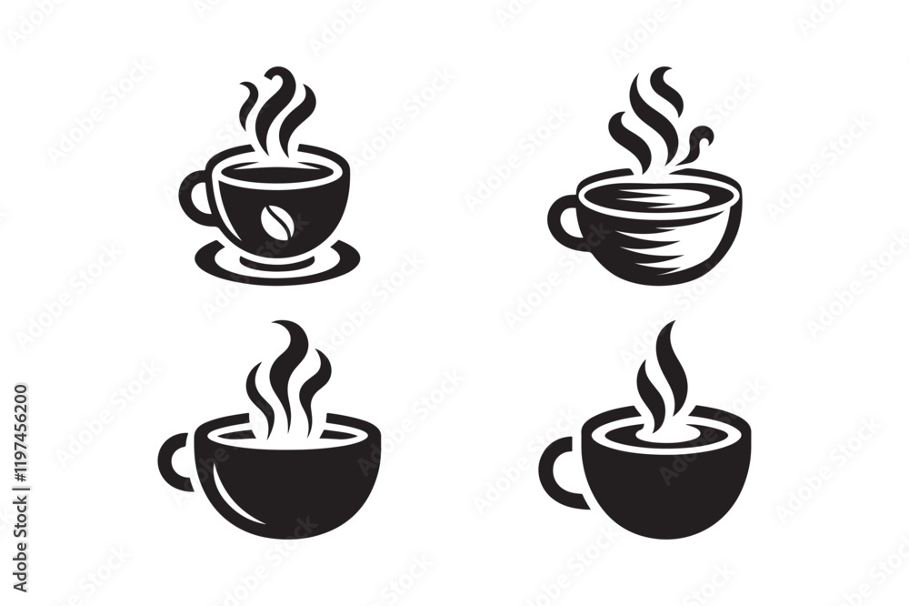 Obraz premium Stylish Monochrome Tea and Coffee Mug Silhouettes