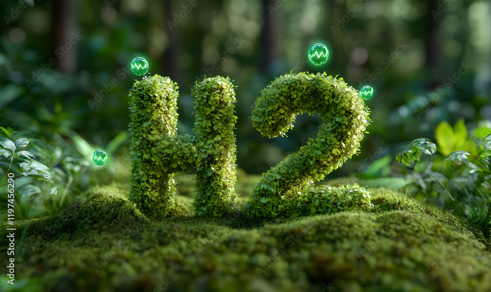 Green H2 moss forest eco-energy concept Green H2 moss forest eco-energy concept