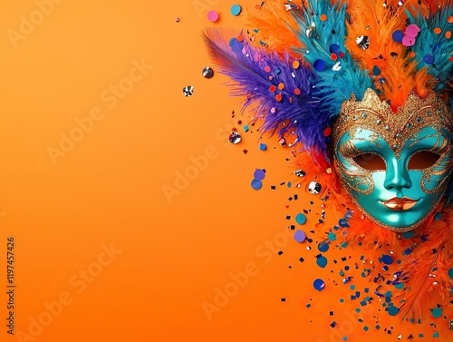 Vibrant carnival mask decoration colorful background event photography festive atmosphere close-up celebration concept photo