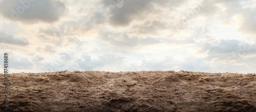 Barren Uncultivated Soil in Agricultural Field Under Overcast Sky with Dramatic Clouds and Empty Copyspace for Text in Horizontal Orientation photo