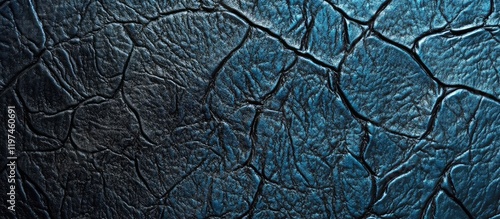 Black Leather Texture on Deep Blue Background with Ample Copyspace for Text in Horizontal Orientation