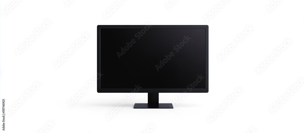 Sleek Black Computer Monitor Displayed on Pure White Background with Ample Blank Space for Custom Text and Branding Opportunities Sleek Black Computer Monitor Displayed on Pure White Background with Ample Blank Space for Custom Text and Branding Opportunities