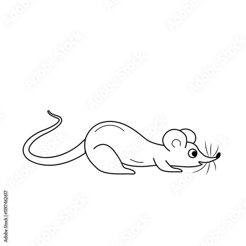 Doodle mouse vector illustration. Night dwellers. Rodents Black and white line Isolated images, design elements for theme animals, witchcraft, Halloween.