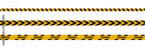 Set of warning, danger, caution tape. Vector Black and yellow stripe set with warning tapes. 