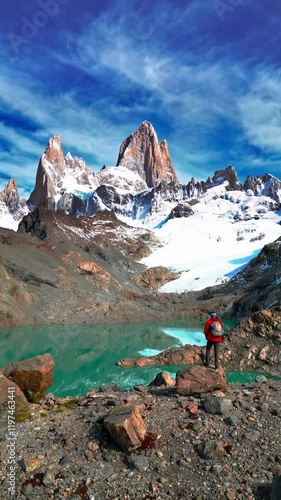 Aerial view of Mount Fitz Roy and Laguna de los Tres, Patagonia, Argentina
