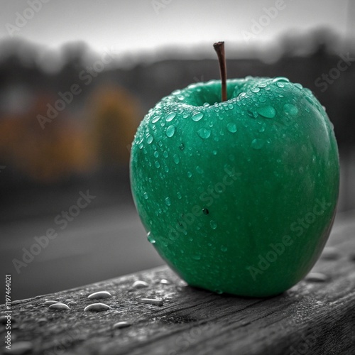 green apple with drops
