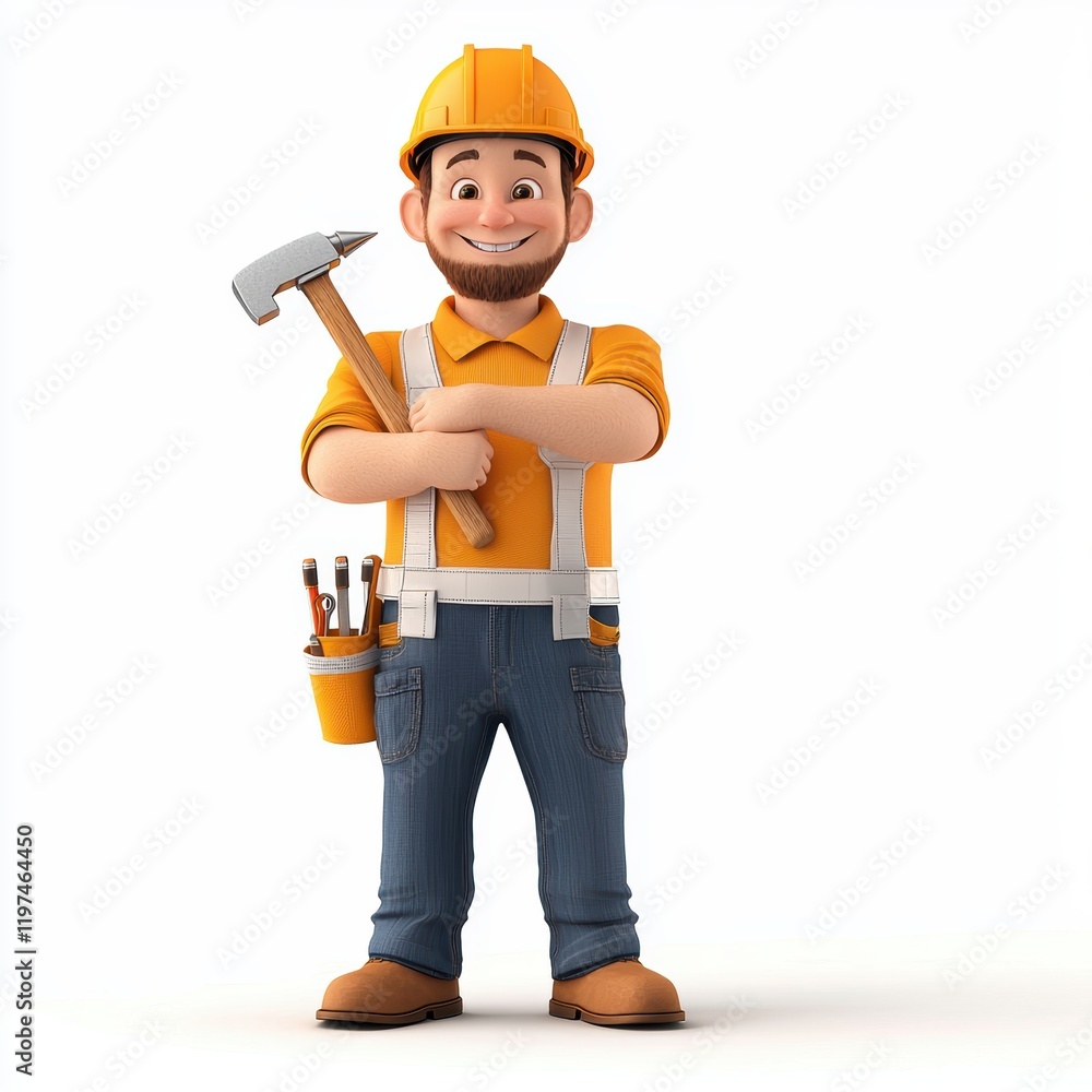 Handyman Cartoon: A cheerful cartoon construction worker, complete with a hard hat, hammer, and tool belt, poses confidently, ready to tackle any project. Handyman Cartoon: A cheerful cartoon construction worker, complete with a hard hat, hammer, and tool belt, poses confidently, ready to tackle any project.