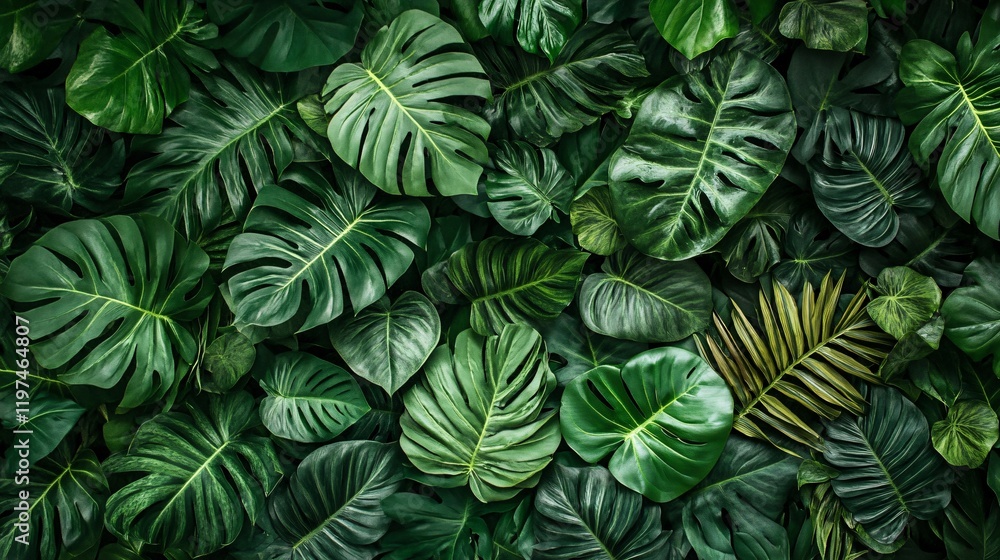 Naklejka premium Lush Tropical Monstera Leaves Background