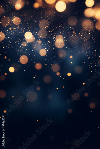 Elegant Festive Dark Blue Background with Golden Glitter Bokeh Lights for Celebration and Luxury Events