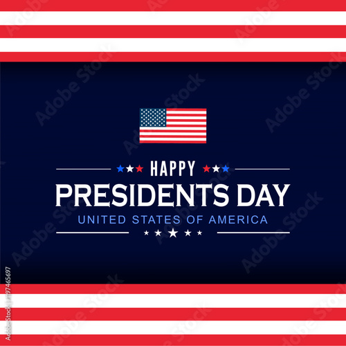 Happy Presidents day concept made from American flag theme and the text on dark blue background. happy president day banner for social media post
