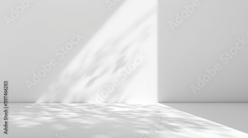 Minimalist White Wall with Natural Leaves Shadows and Soft Lighting – Perfect for Mockups, Interior Decoration, Product  presentation, Backgrounds, Podiums, Wallpaper, and Website Backdrops