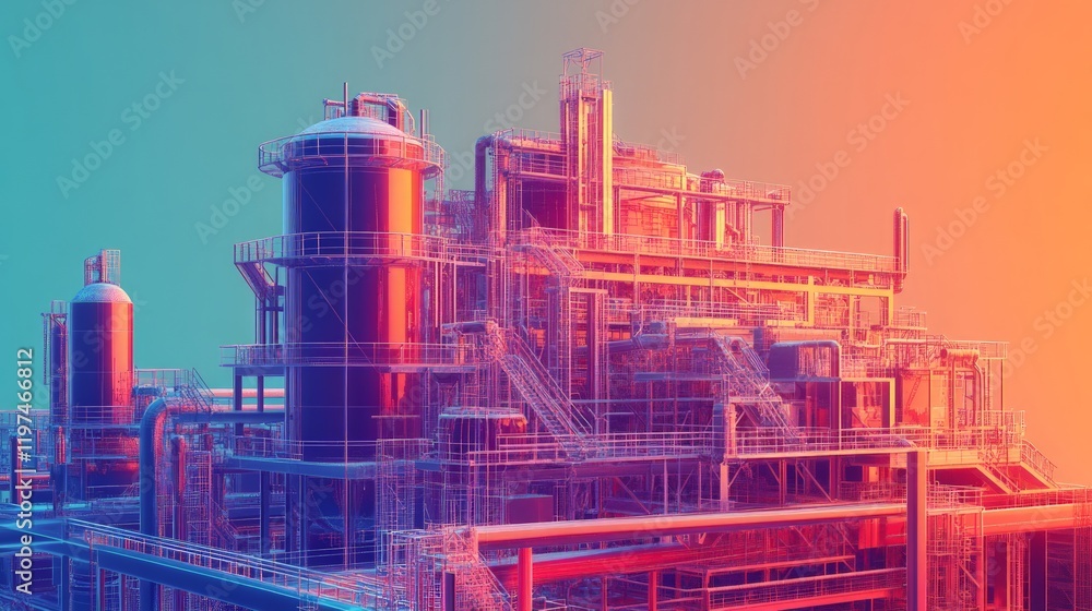 Obraz premium Industrial Complex Rendering with Gradient Background and Details