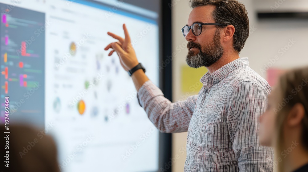 A teacher leading a workshop on quantum computing education, using visual models for explanation. A teacher leading a workshop on quantum computing education, using visual models for explanation.