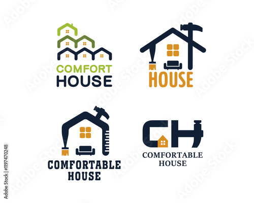 Logo design. Home repair. Construction Building. Icon idea. Comfort house logo design.