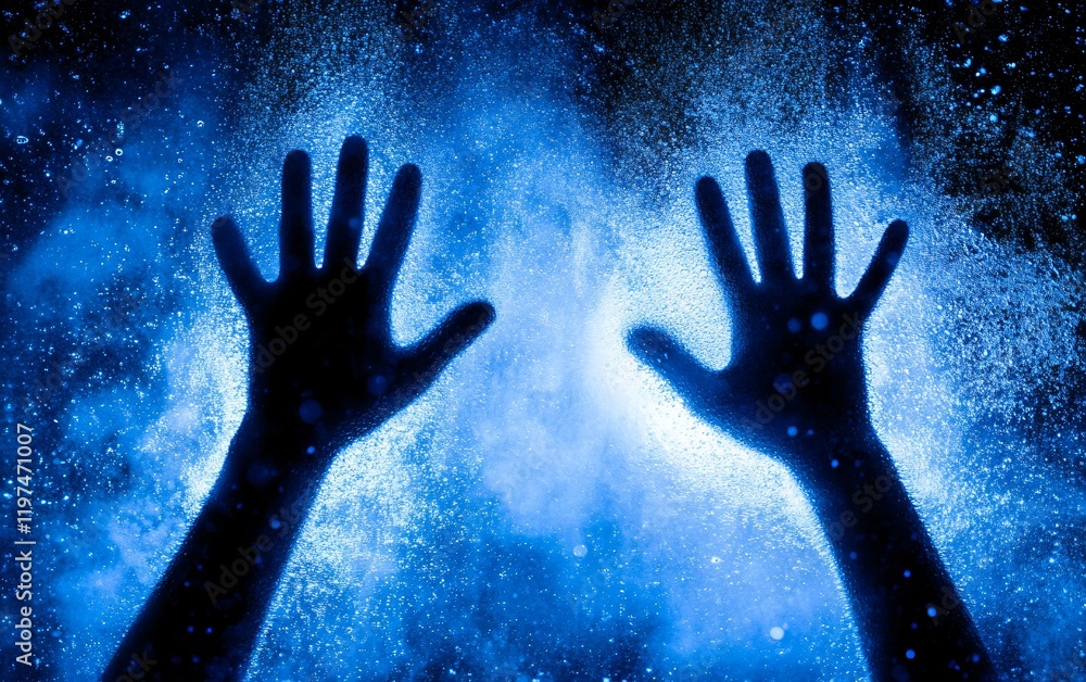 Distressed Hands Reaching Through Blue Water Mist Surreal Abstract Art Distressed Hands Reaching Through Blue Water Mist Surreal Abstract Art