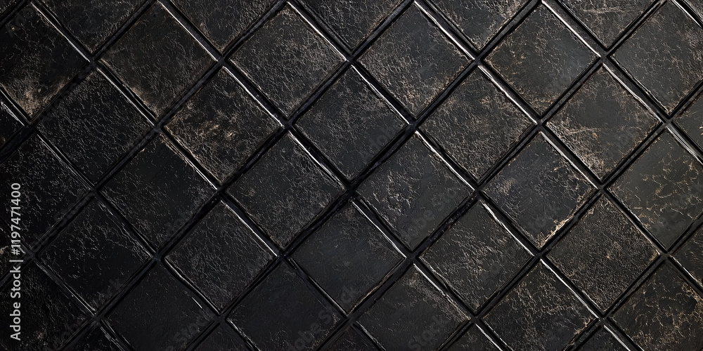 A textured black background with aged metallic tiles, creating a rustic and industrial design style A textured black background with aged metallic tiles, creating a rustic and industrial design style