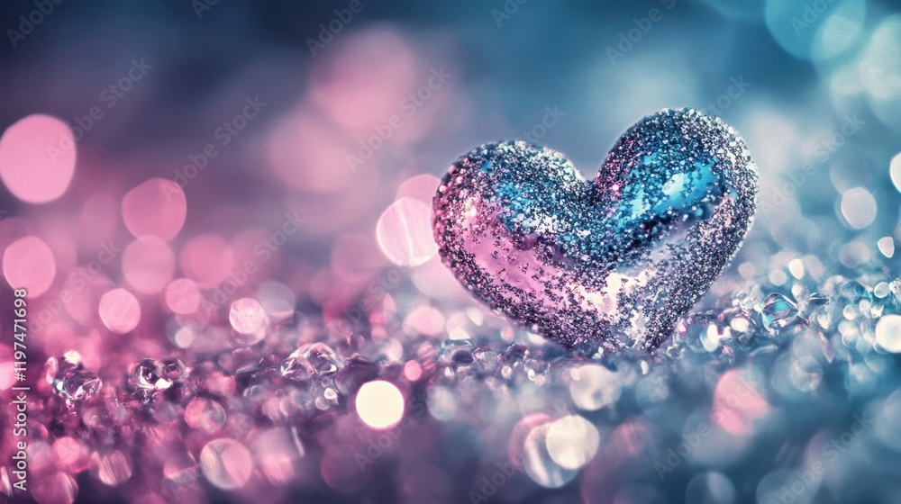 A shimmering heart-shaped object rests on a sparkling surface, radiating love and joy, perfect for celebrating valentinesDay. A shimmering heart-shaped object rests on a sparkling surface, radiating love and joy, perfect for celebrating valentinesDay.