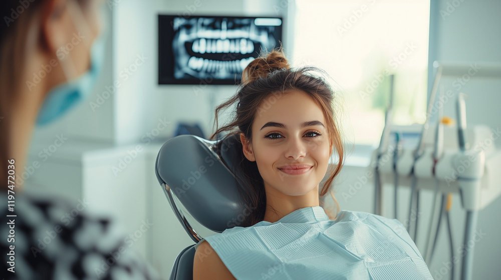 Fototapeta premium female patient is currently at an appointment for a dental examination with a dentist