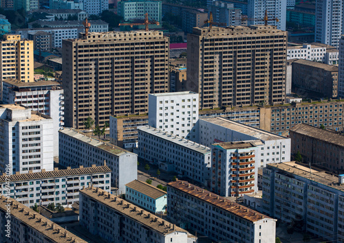 High angle view of buildings in the city center, Pyongan Province, Pyongyang, North Korea photo