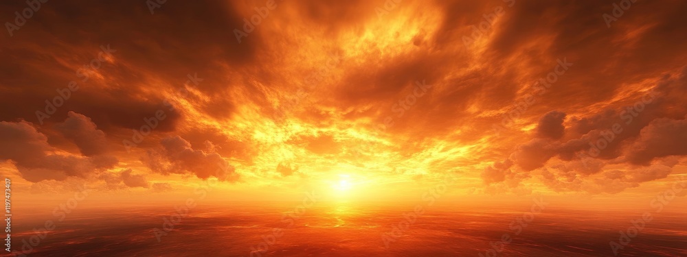 Vibrant sunset over the ocean with dramatic clouds and warm colors in the sky Copy Space Vibrant sunset over the ocean with dramatic clouds and warm colors in the sky Copy Space