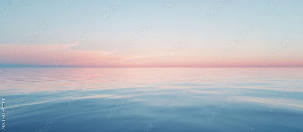 Serene seascape at dawn with calm waters and pastel sky colors reflecting on the surface inviting tranquility and peace with copy space. Serene seascape at dawn with calm waters and pastel sky colors reflecting on the surface inviting tranquility and peace with copy space.