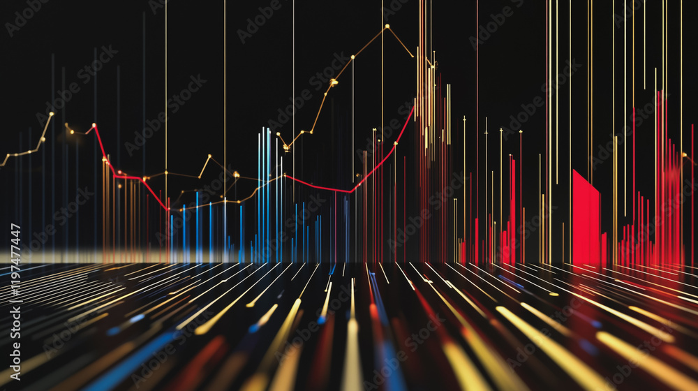 Abstract black background with Colorful charts and graphs with statistics to innovative analyze business potential and forecast future development of companies growth. Abstract black background with Colorful charts and graphs with statistics to innovative analyze business potential and forecast future development of companies growth.