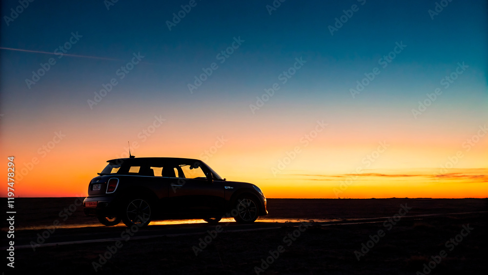 Fototapeta premium car on sunset