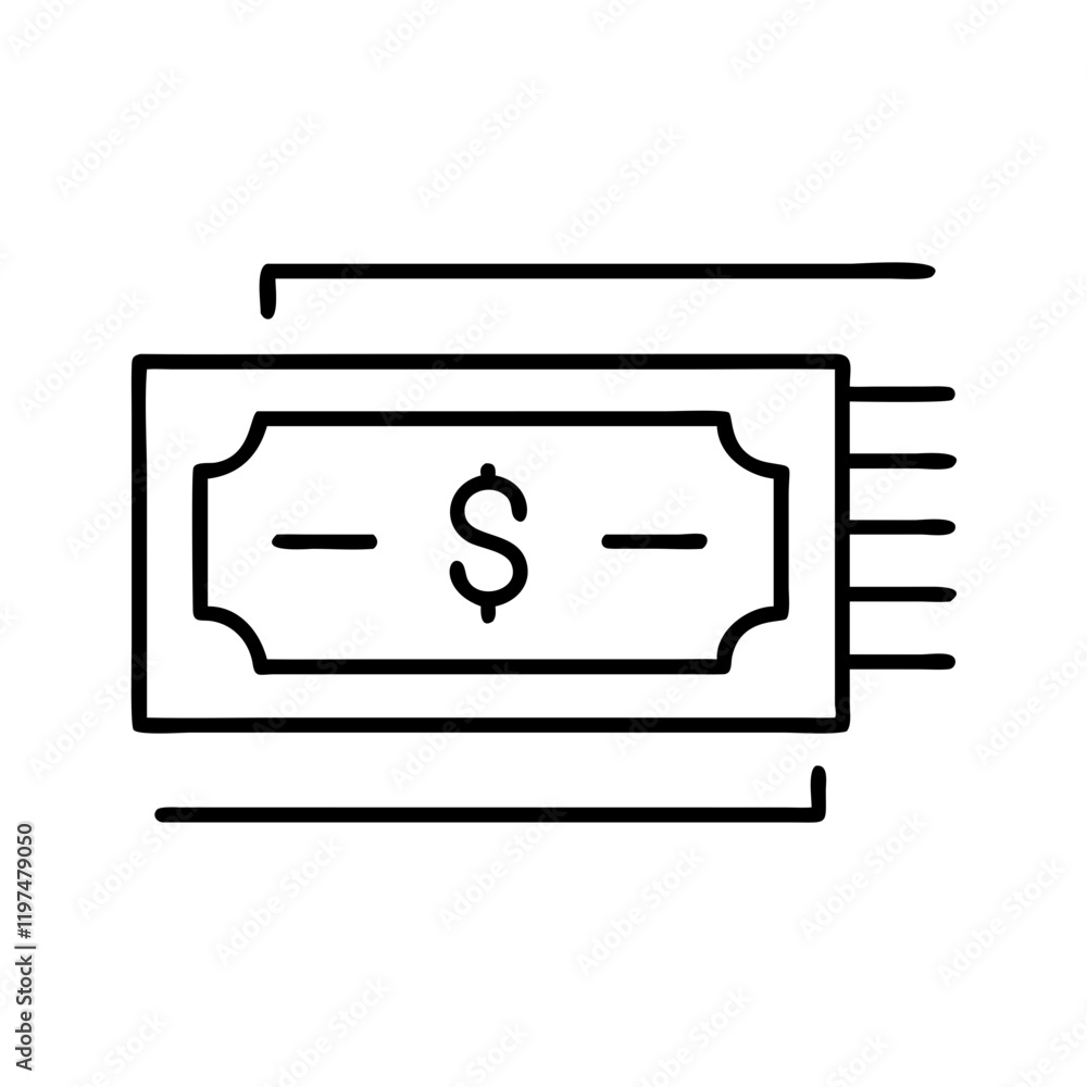 Dollar bill in motion icon in minimalist line art style Dollar bill in motion icon in minimalist line art style