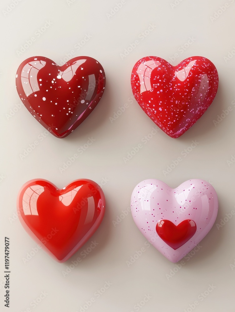 Fototapeta premium Hearts. 3d render vector icon set. Valentine day decorations