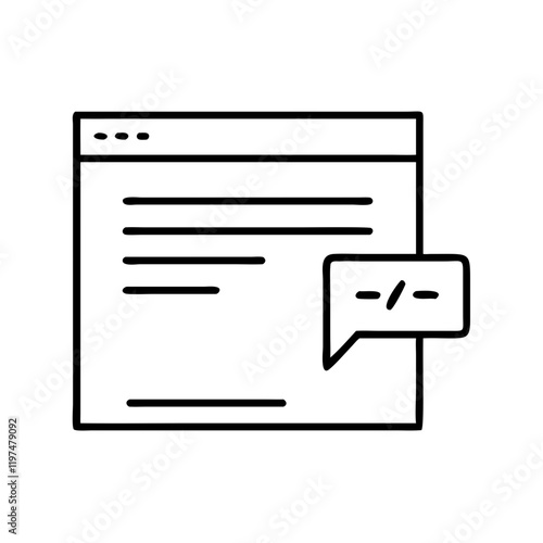 Browser window with speech icon in minimalist black and white