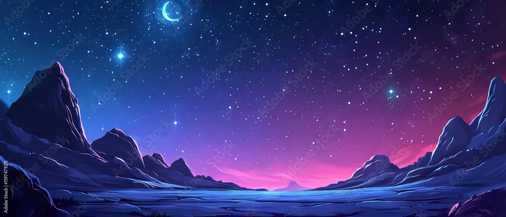 Fototapeta premium Celestial spectacle of a starry night over tranquil mountains and vast horizon
