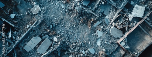 Wallpaper Mural Aerial view of urban debris and rubble from a demolished building with scattered materials and destruction visible Copy Space Torontodigital.ca