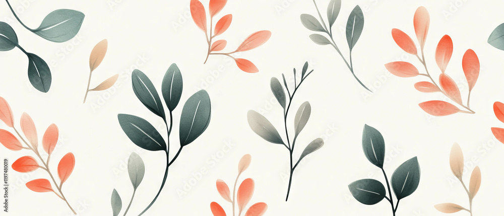 Stylized leaves in pastel colors create a delicate nature-inspired pattern Stylized leaves in pastel colors create a delicate nature-inspired pattern