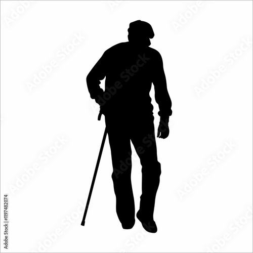 silhouette of a grandfather holding a stick