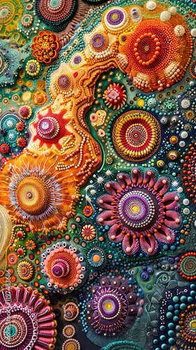 Colorful abstract artwork with vibrant floral patterns and designs.