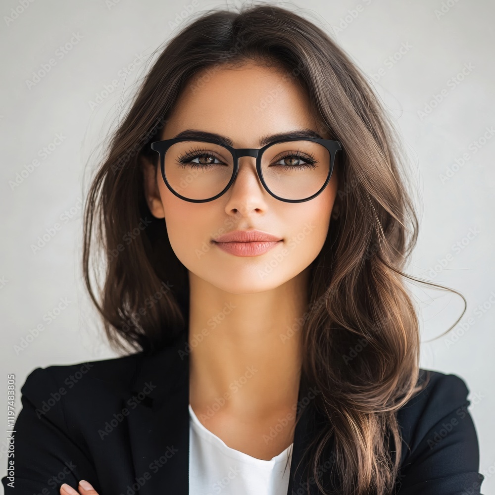 Fototapeta premium Confident Woman in Glasses Professional Portrait Studio Shot