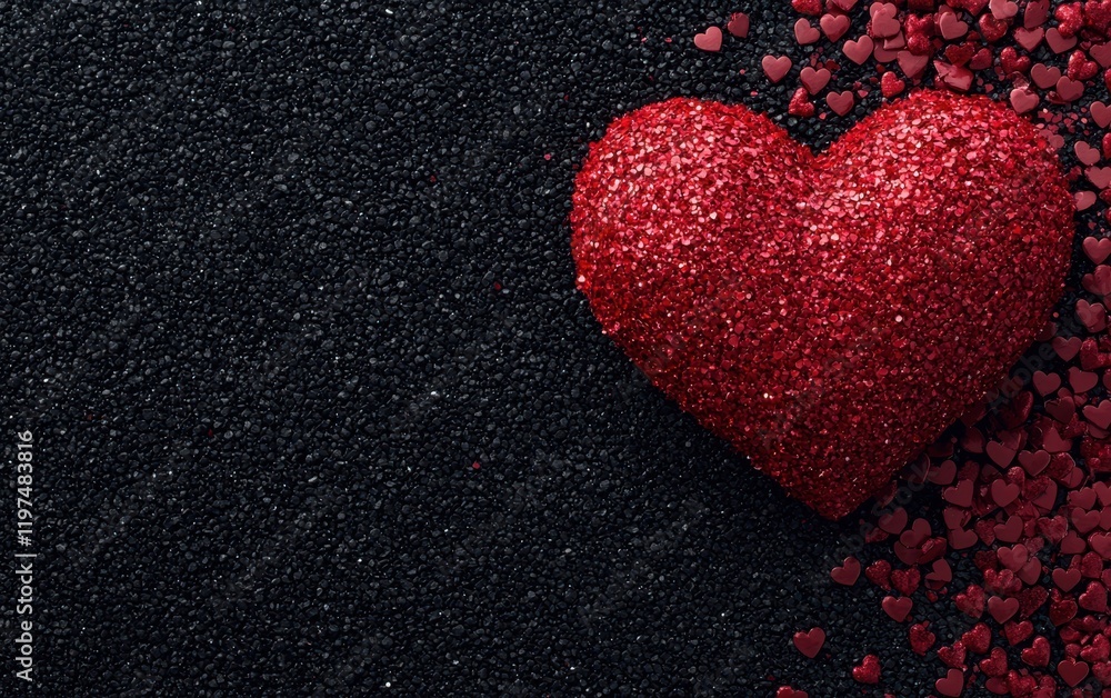 Obraz premium A radiant red heart shines brightly, enveloped by a flurry of tiny hearts, symbolizing love and affection on this enchanting Valentine's Day.