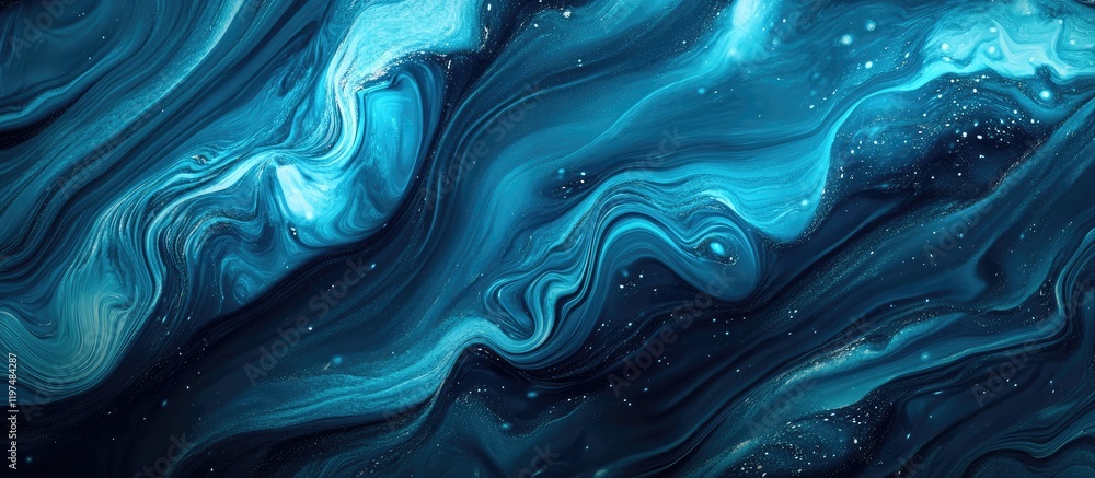Obraz premium Abstract blue and turquoise fluid art texture background with waves and swirls suitable for modern design projects Copy Space