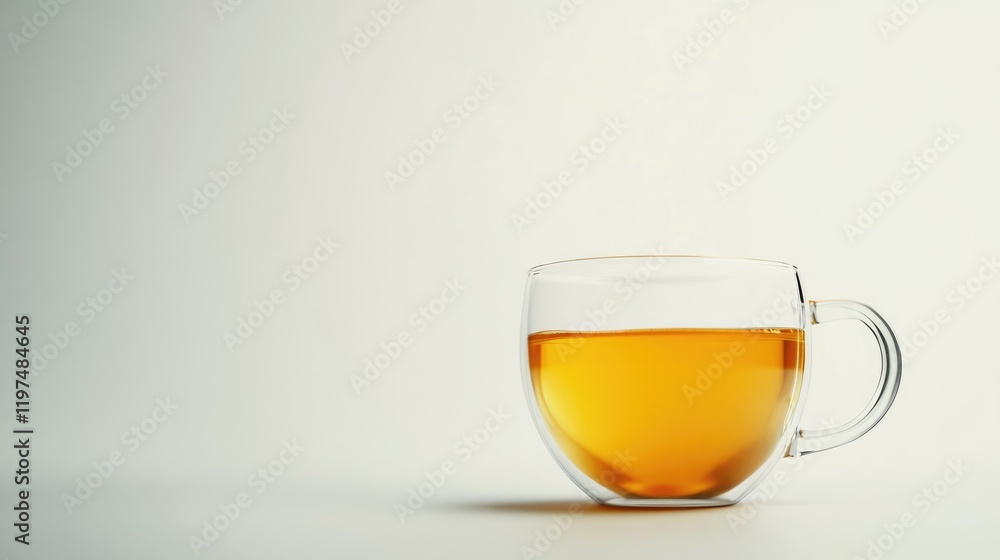 Transparent glass cup with herbal tea on a light background showcasing Copy Space for text placement Transparent glass cup with herbal tea on a light background showcasing Copy Space for text placement