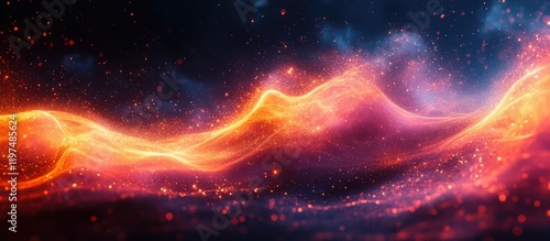 Colorful abstract light wave with glowing particles and cosmic background, suitable for digital art and creative designs, Copy Space available. photo