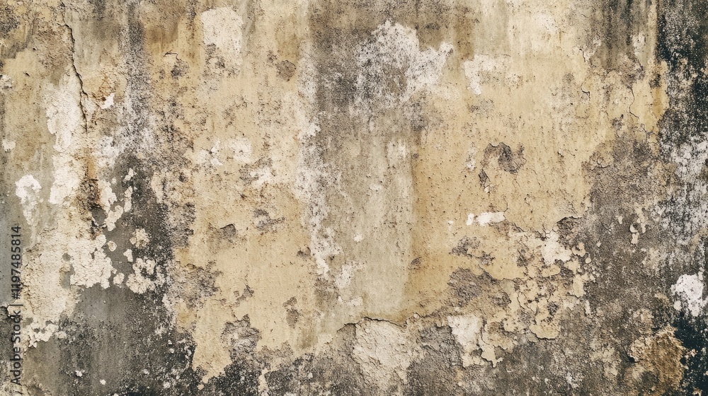 Textured wall surface with peeling paint and mold growth showing layers of weathered material Copy Space Textured wall surface with peeling paint and mold growth showing layers of weathered material Copy Space