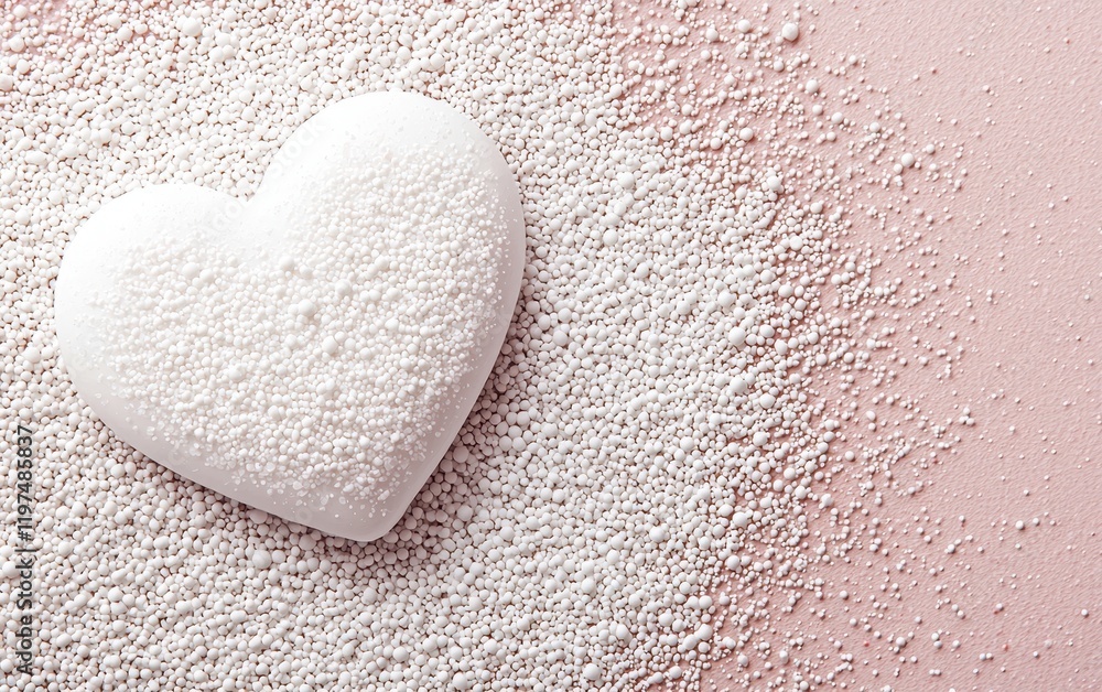 Fototapeta premium A delightful heart-shaped sugar sits gracefully on a soft pink surface, radiating sweetness and love, perfect for celebrating romance on Valentine's Day.
