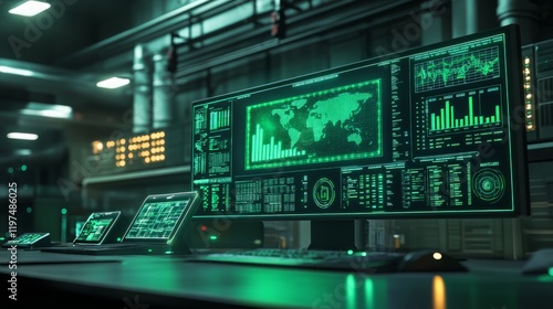 Wallpaper Mural Futuristic Control Room with Advanced Technology and Data Visualizations Torontodigital.ca