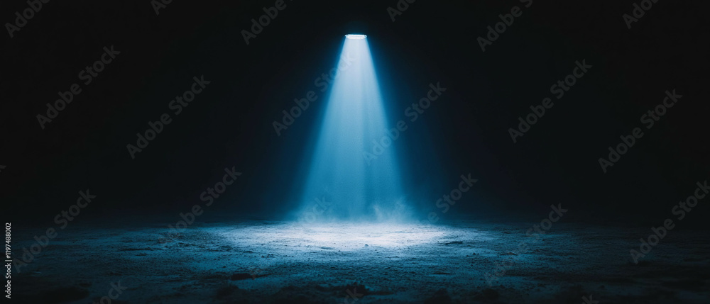 Dramatic spotlight creating focused light cone in a dark, atmospheric setting Dramatic spotlight creating focused light cone in a dark, atmospheric setting